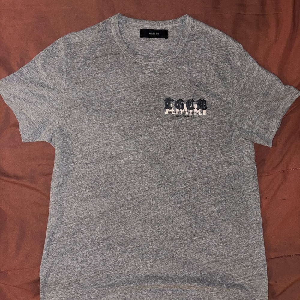 AMIRI Heather Grey Short Sleeve Logo Tee Collab with LA
